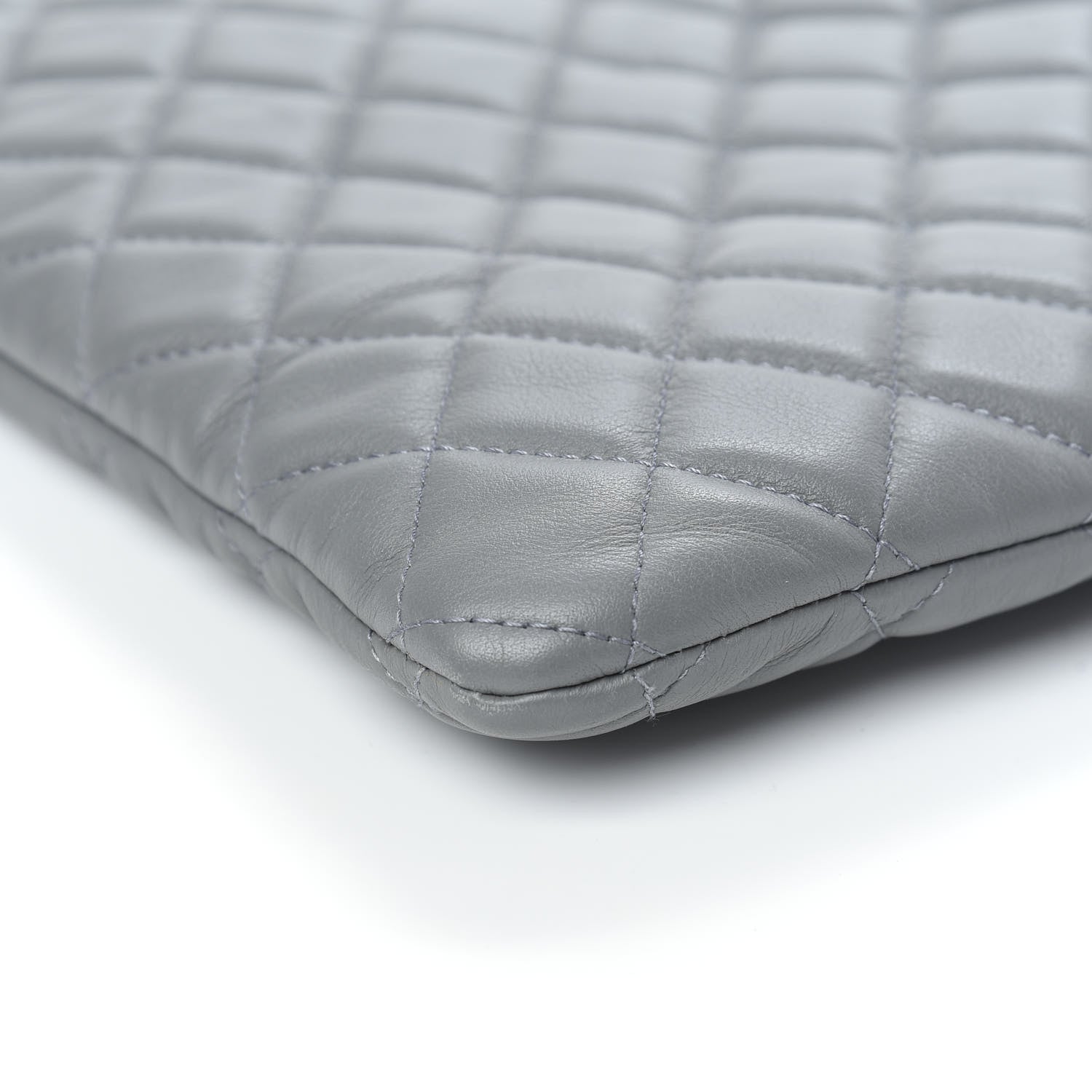 Chanel Lambskin Quilted Large Boy Cosmetic Case Grey 9 of 10