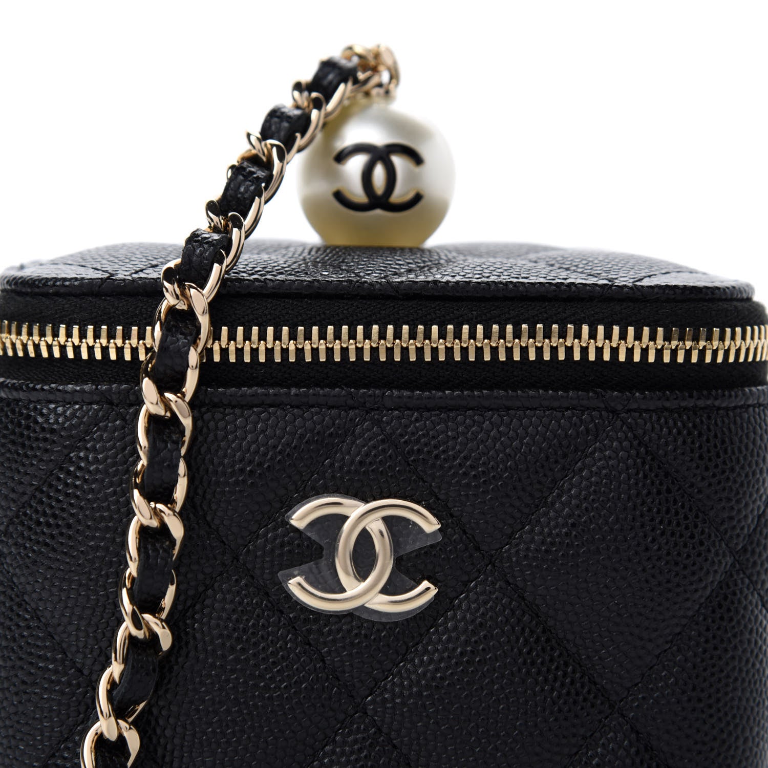 Chanel Caviar Quilted Mini Pearl On Top Vanity Case With Chain Black 10 of 11
