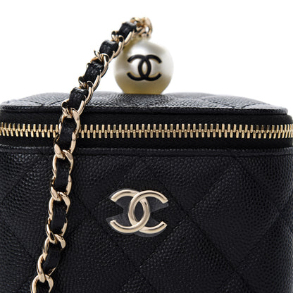 Chanel Caviar Quilted Mini Pearl On Top Vanity Case With Chain Black 10 of 11