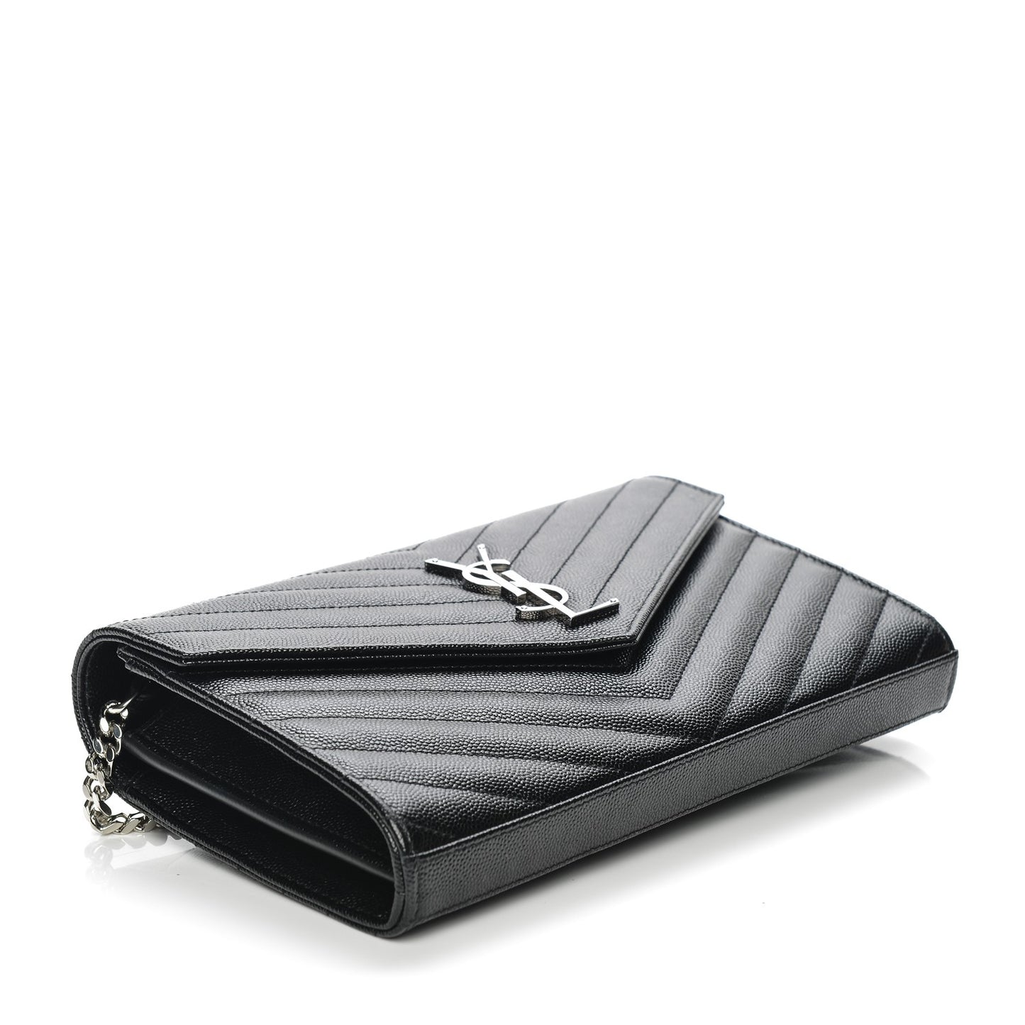 Grain De Poudre Matelasse Chevron Medium Monogram Chain Wallet Black