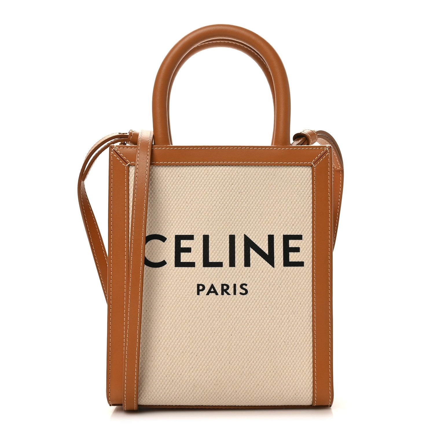 Celine Canvas Calfskin Mini Vertical Cabas Natural Tan 1 of 9
