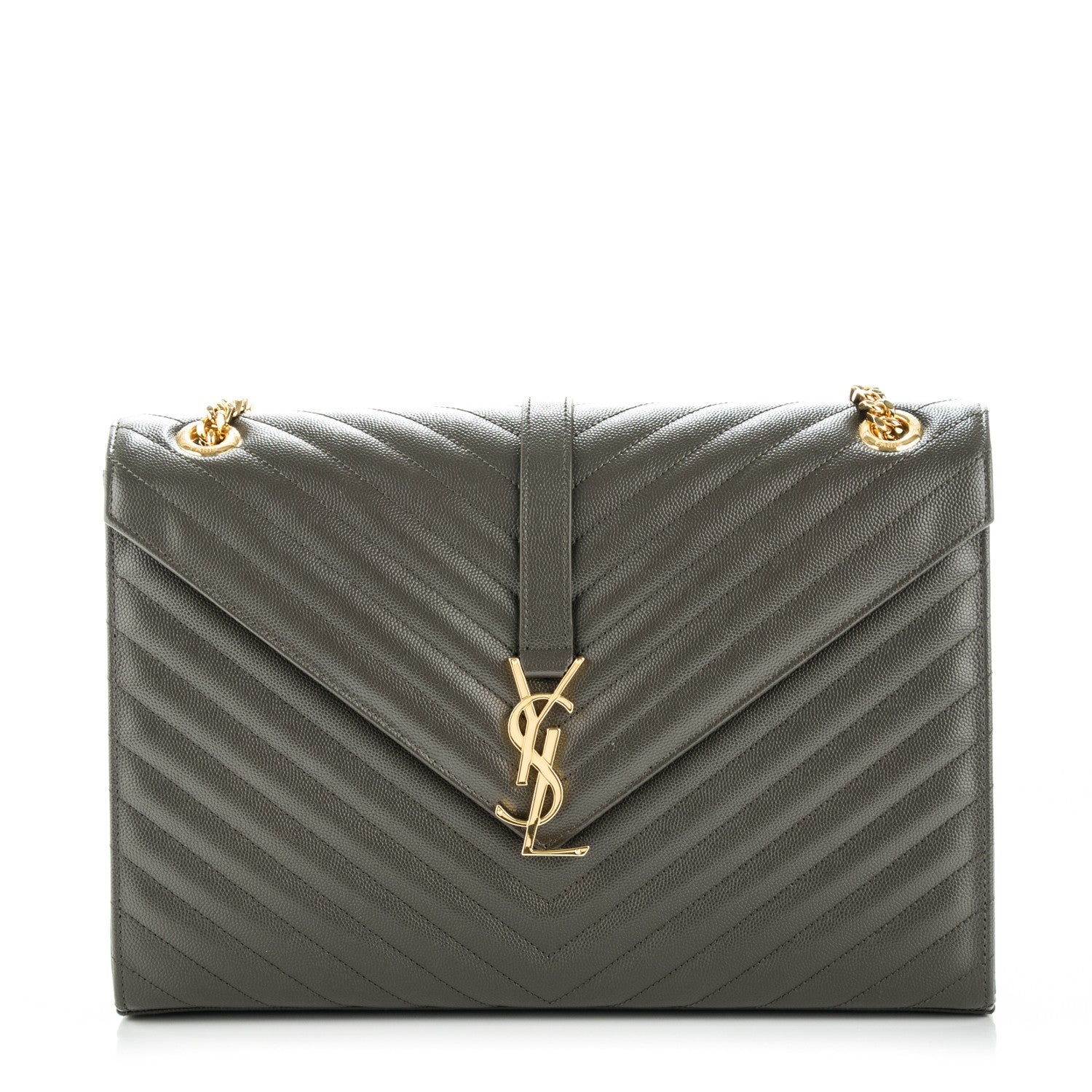 Saint Laurent Grain De Poudre Matelasse Chevron Large Monogram Satchel Bronze 1 of 7