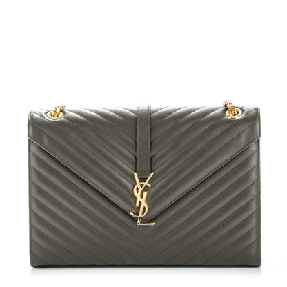 Saint Laurent Grain De Poudre Matelasse Chevron Large Monogram Satchel Bronze 1 of 7