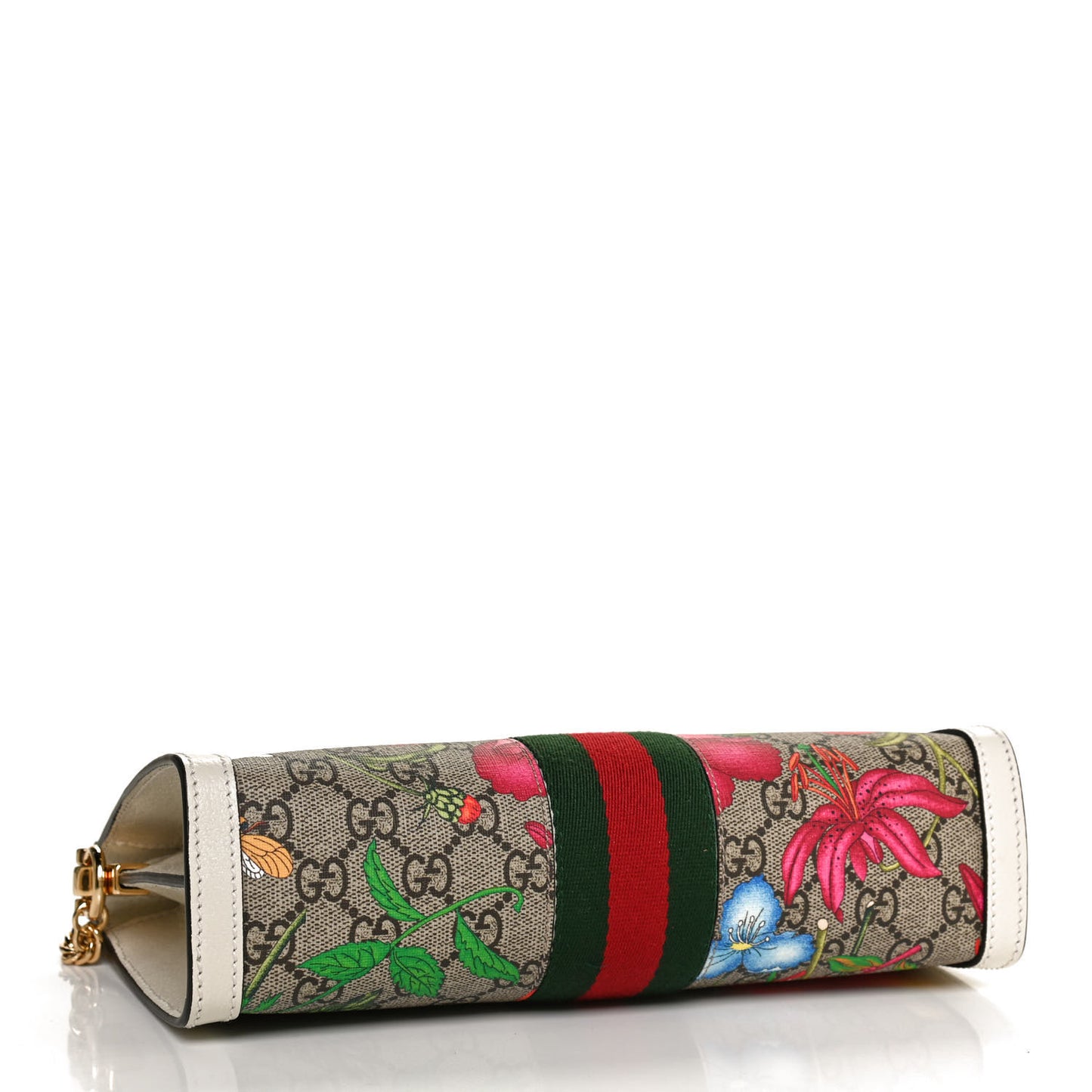 GG Supreme Monogram Flora Web Small Ophidia Chain Shoulder Bag White