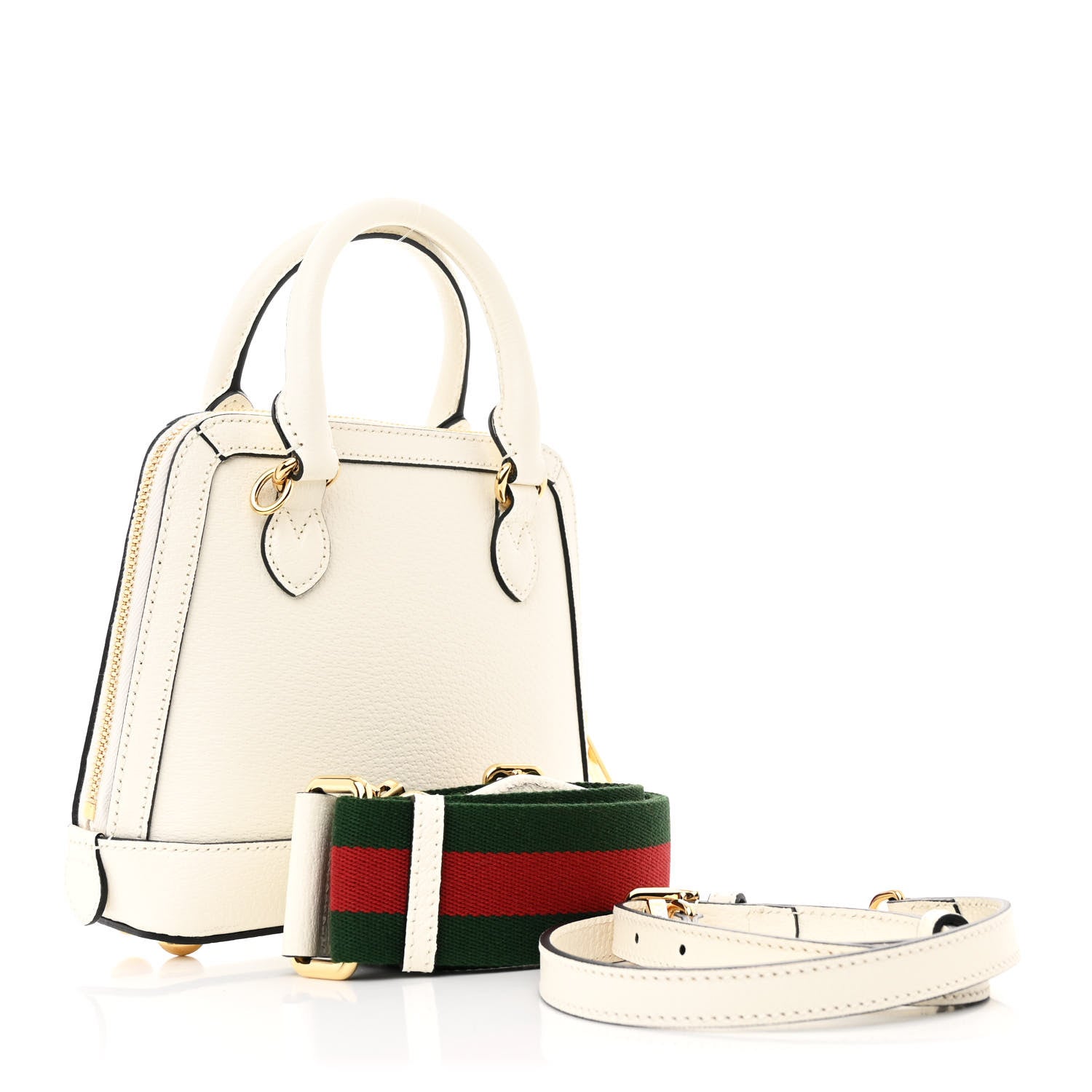 Gucci X ADIDAS Textured Dollar Calfskin Web Trefoil Mini Horsebit 1955 Top Handle Bag Off White Black 3 of 10