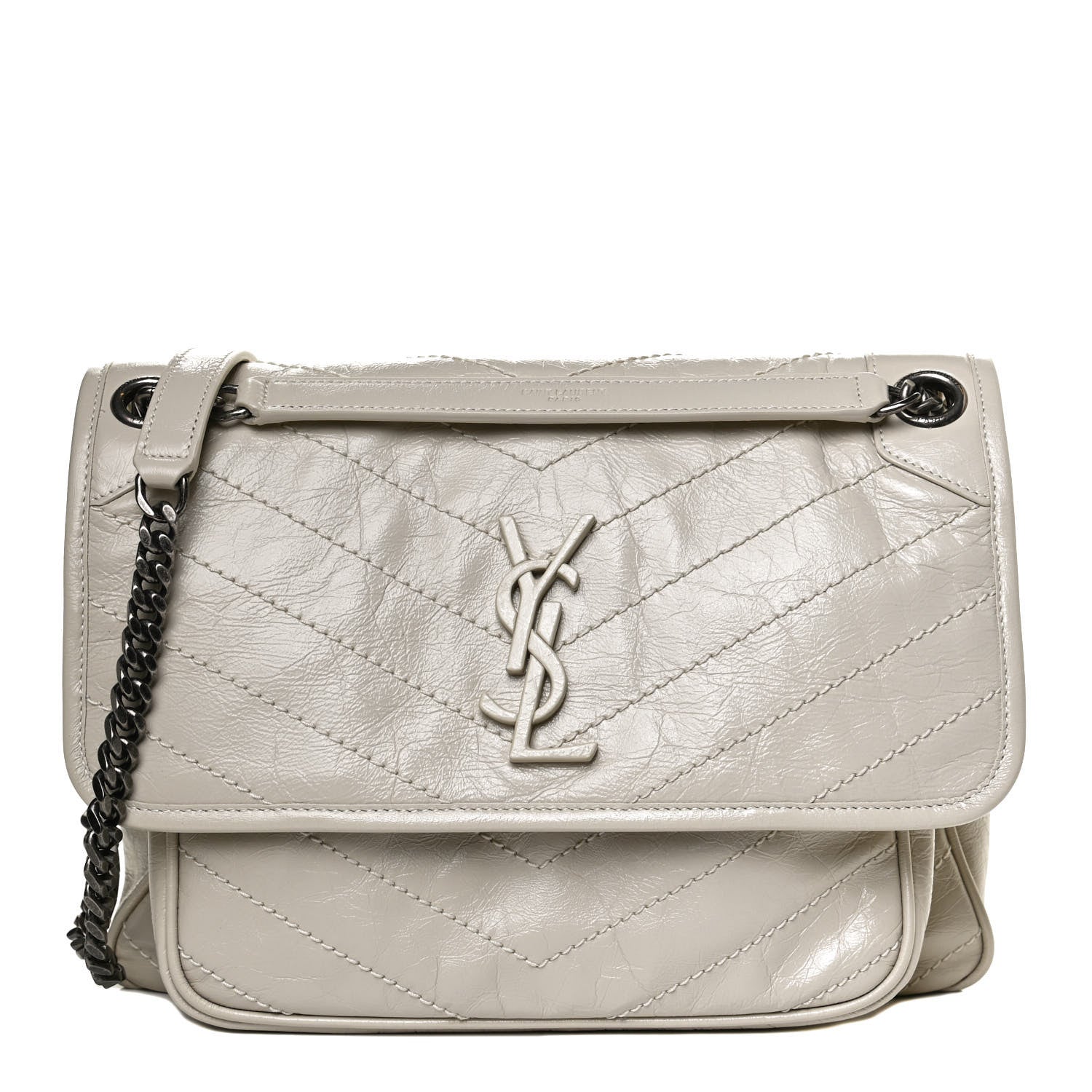 Saint Laurent Crinkled Calfskin Matelasse Monogram Medium Niki Chain Satchel Crema Soft 1 of 12