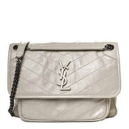 Saint Laurent Crinkled Calfskin Matelasse Monogram Medium Niki Chain Satchel Crema Soft 1 of 12
