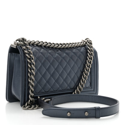 Chanel Metallic Caviar Quilted Medium Boy Flap Navy 3 of 10