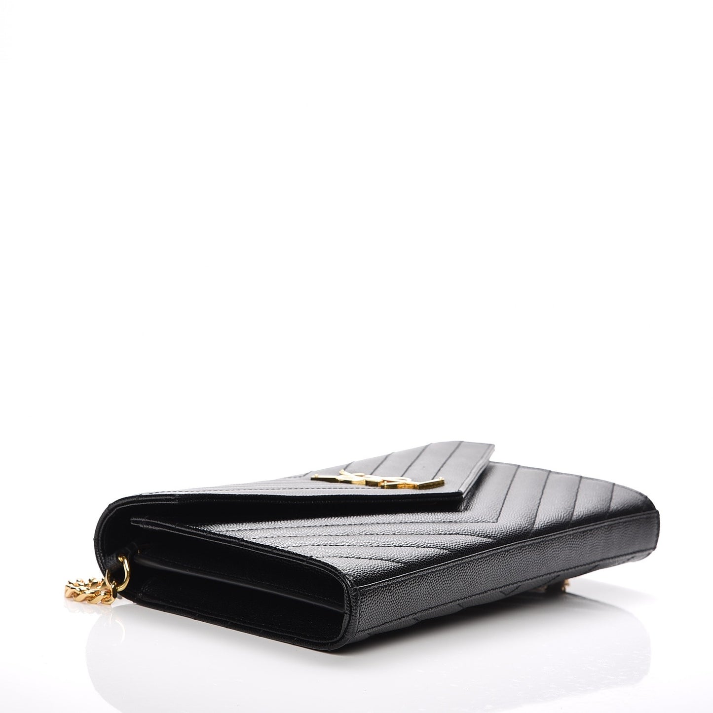 Grain De Poudre Matelasse Chevron Monogram Chain Wallet Black