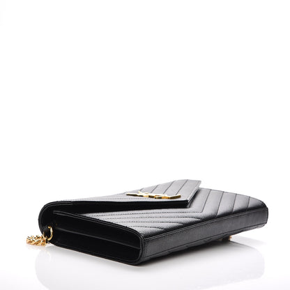 Saint Laurent Grain De Poudre Matelasse Chevron Monogram Chain Wallet Black 4 of 8