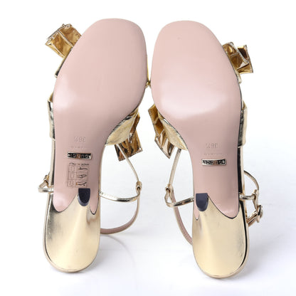 Gucci Metallic Nappa Bow Daphne High Heel Sandals 36.5 Platino 7 of 13