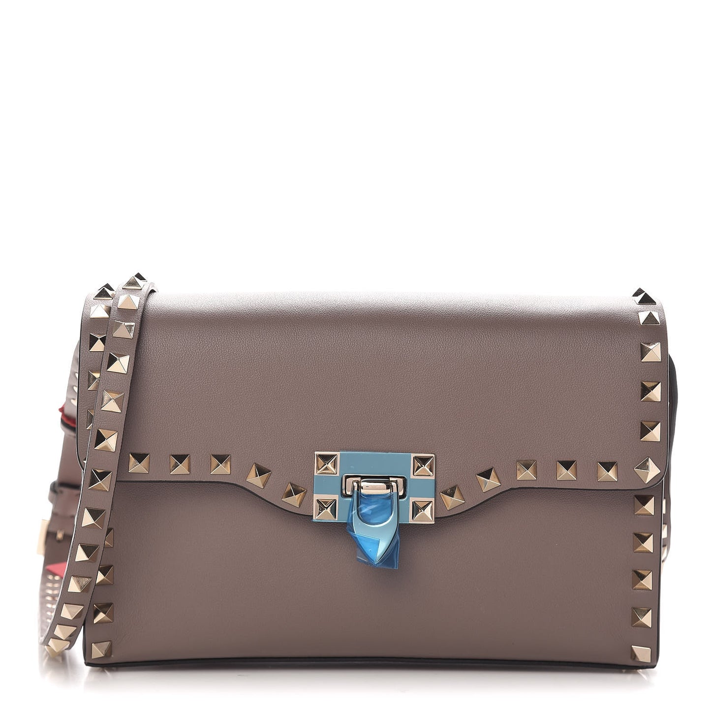Vitello Medium Rockstud Flip Lock Crossbody Bag Clay