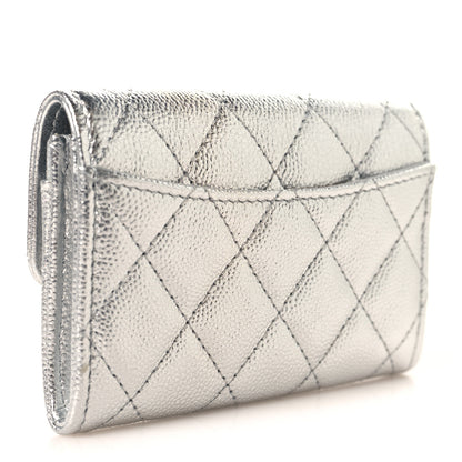 Chanel Metallic Caviar Quilted Flap Card Holder Wallet Silvery 3 of 9