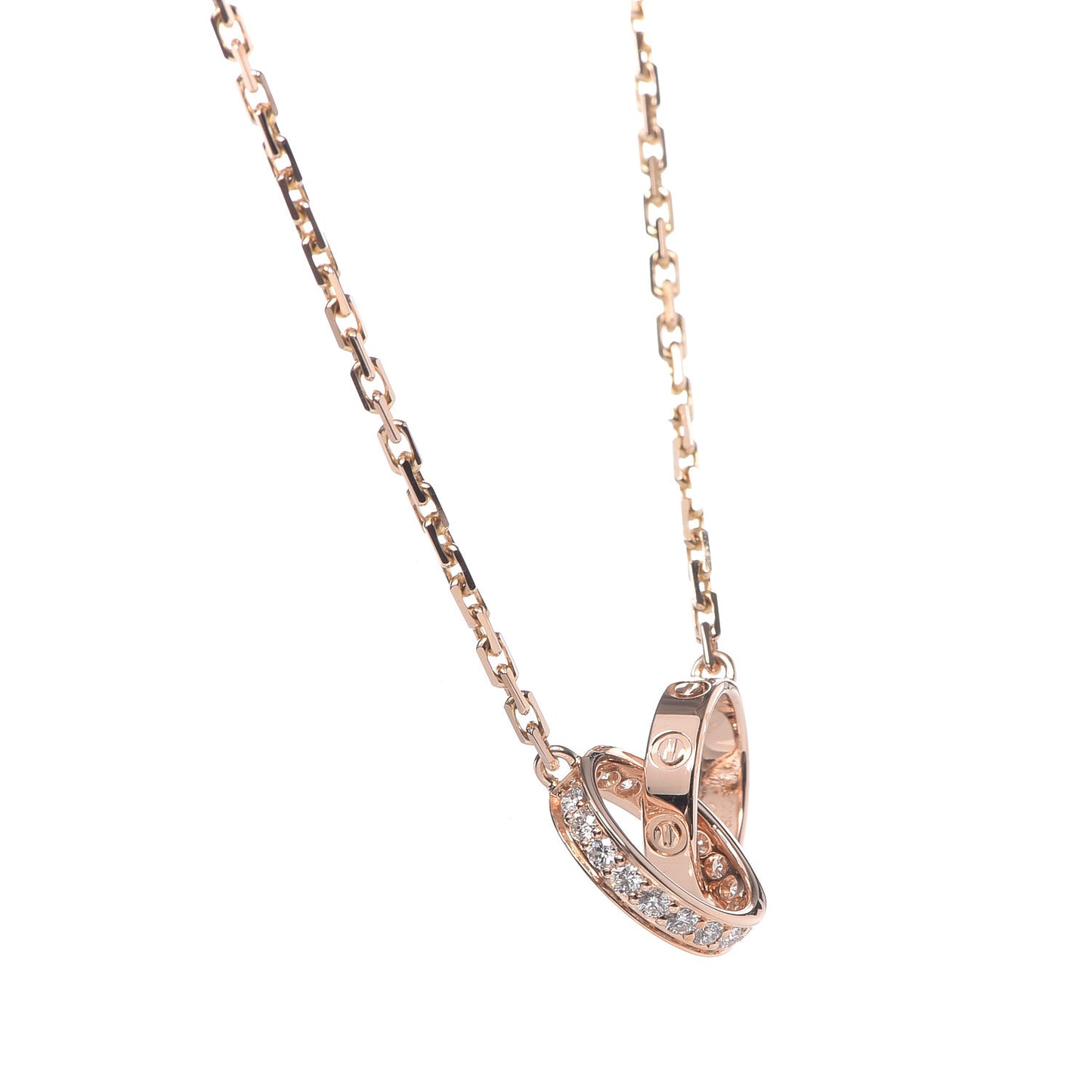 18K Pink Gold Diamond Interlocking LOVE Necklace