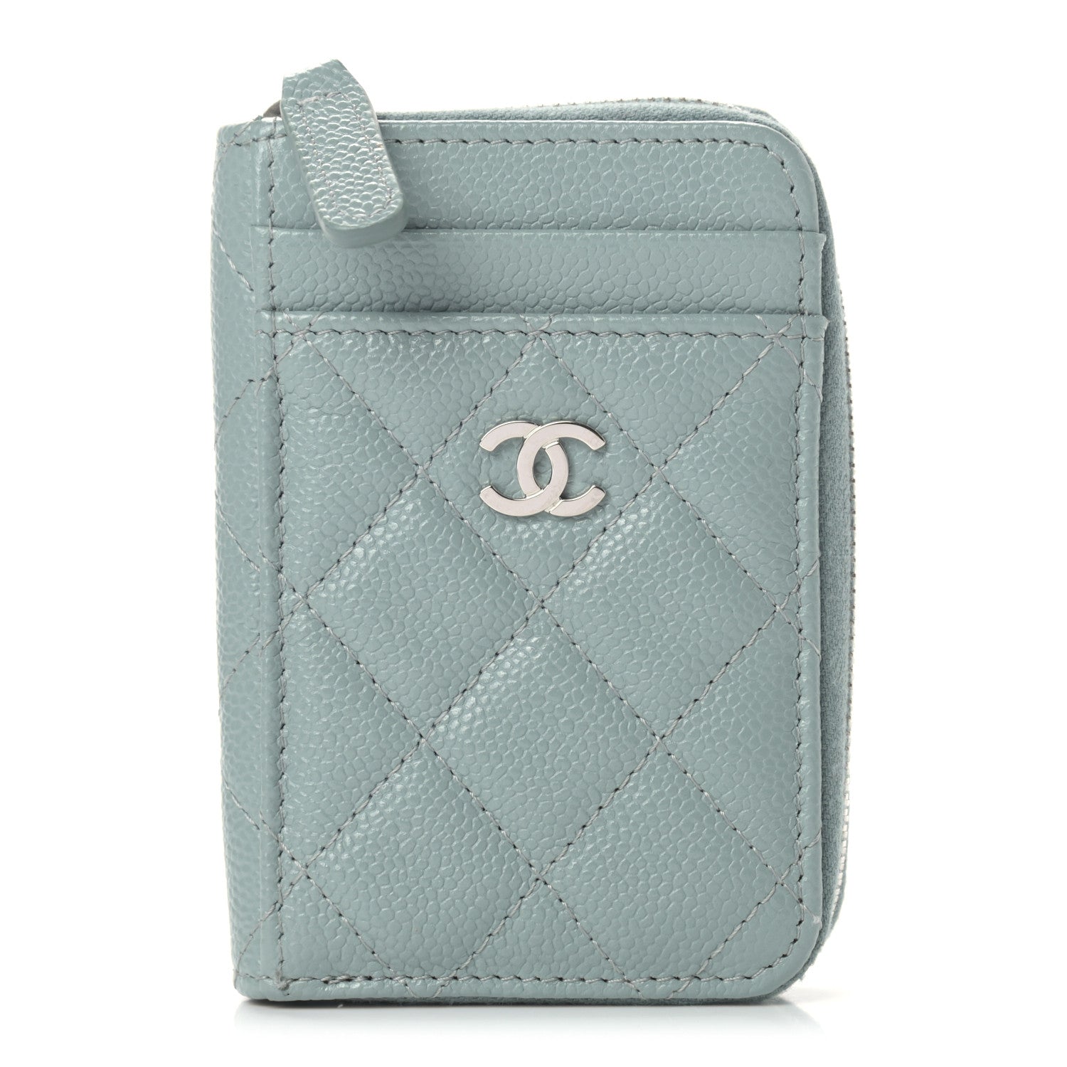Chanel Caviar Quilted Zip Card Holder Light Blue 1 of 9