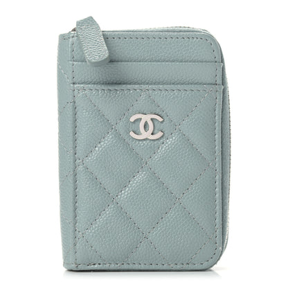 Chanel Caviar Quilted Zip Card Holder Light Blue 1 of 9