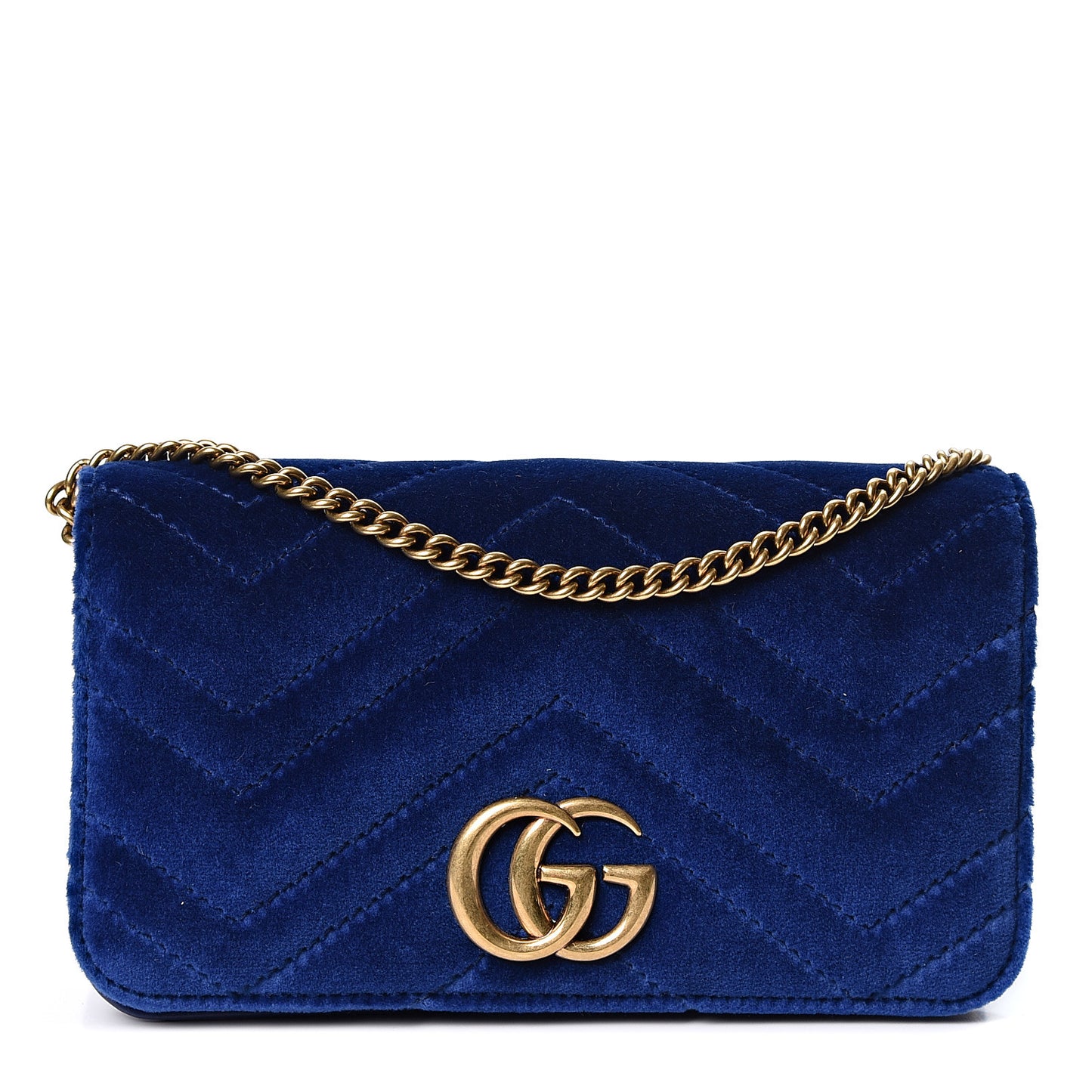 Velvet Matelasse GG Marmont Mini Bag Cobalt Blue