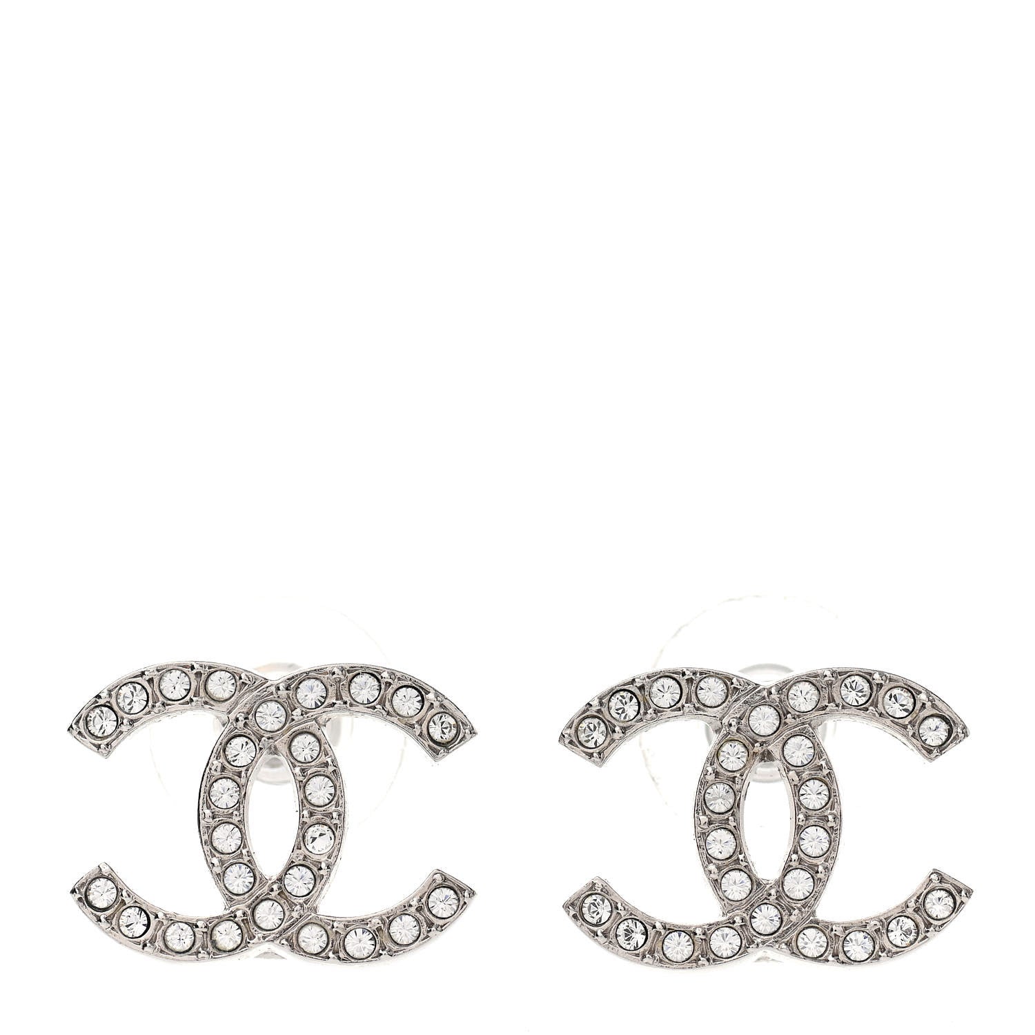 Chanel Crystal CC Earrings Silver 1 of 5
