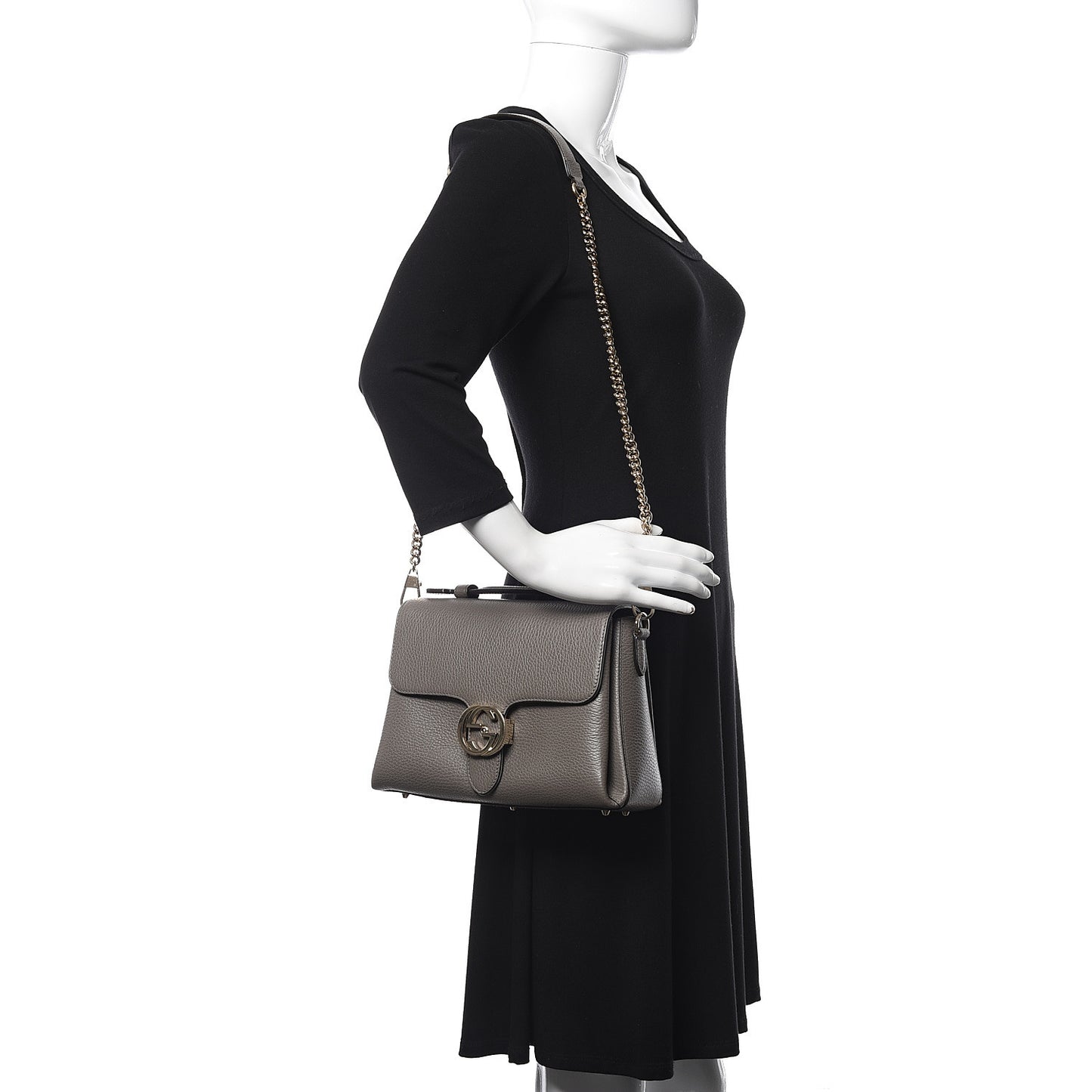 Dollar Calfskin Interlocking G Top Handle Shoulder Bag Loess