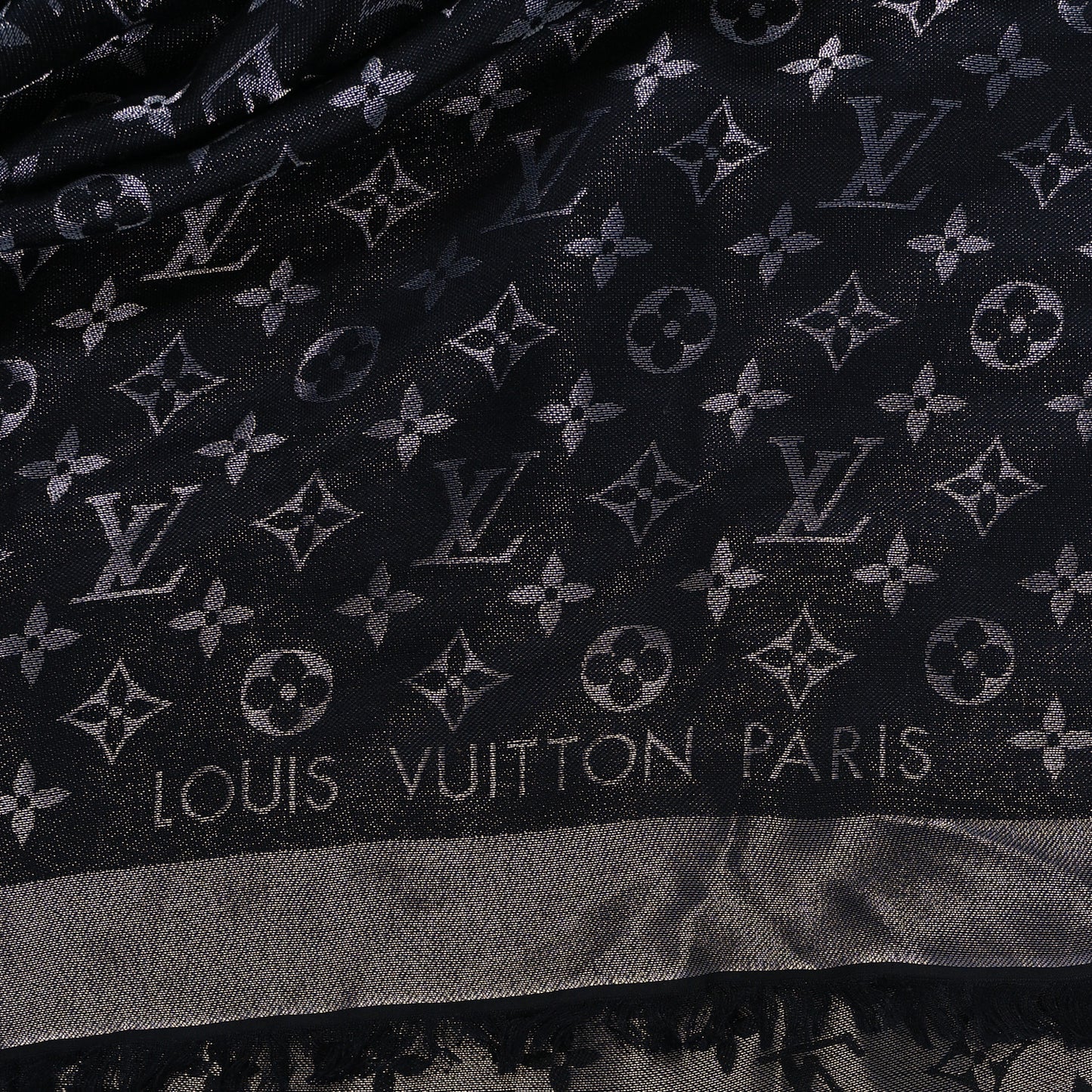 Silk Lurex Wool Monogram Shine Shawl Black