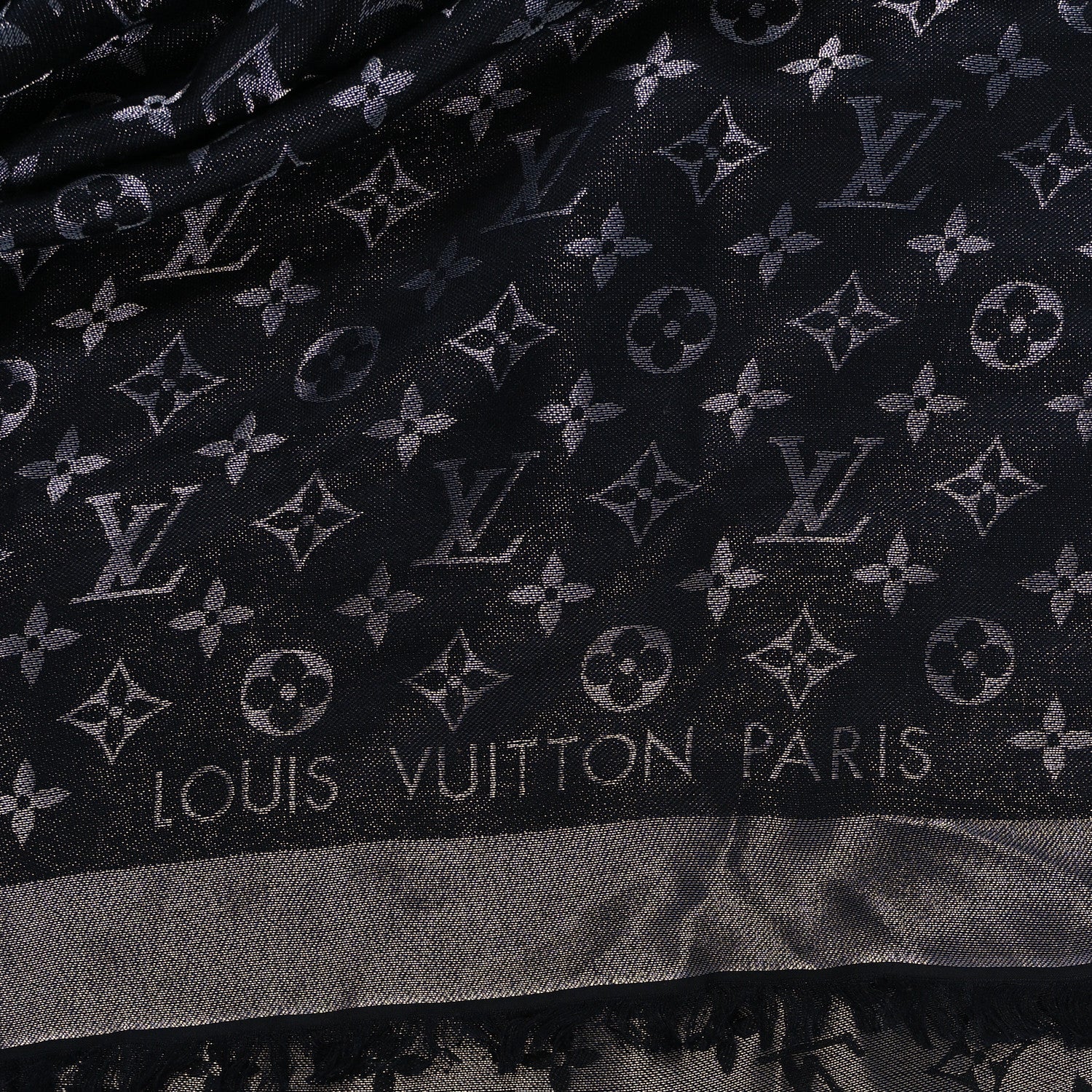 Louis Vuitton Silk Lurex Wool Monogram Shine Shawl Black 2 of 4