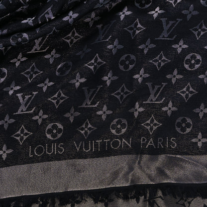 Louis Vuitton Silk Lurex Wool Monogram Shine Shawl Black 2 of 4