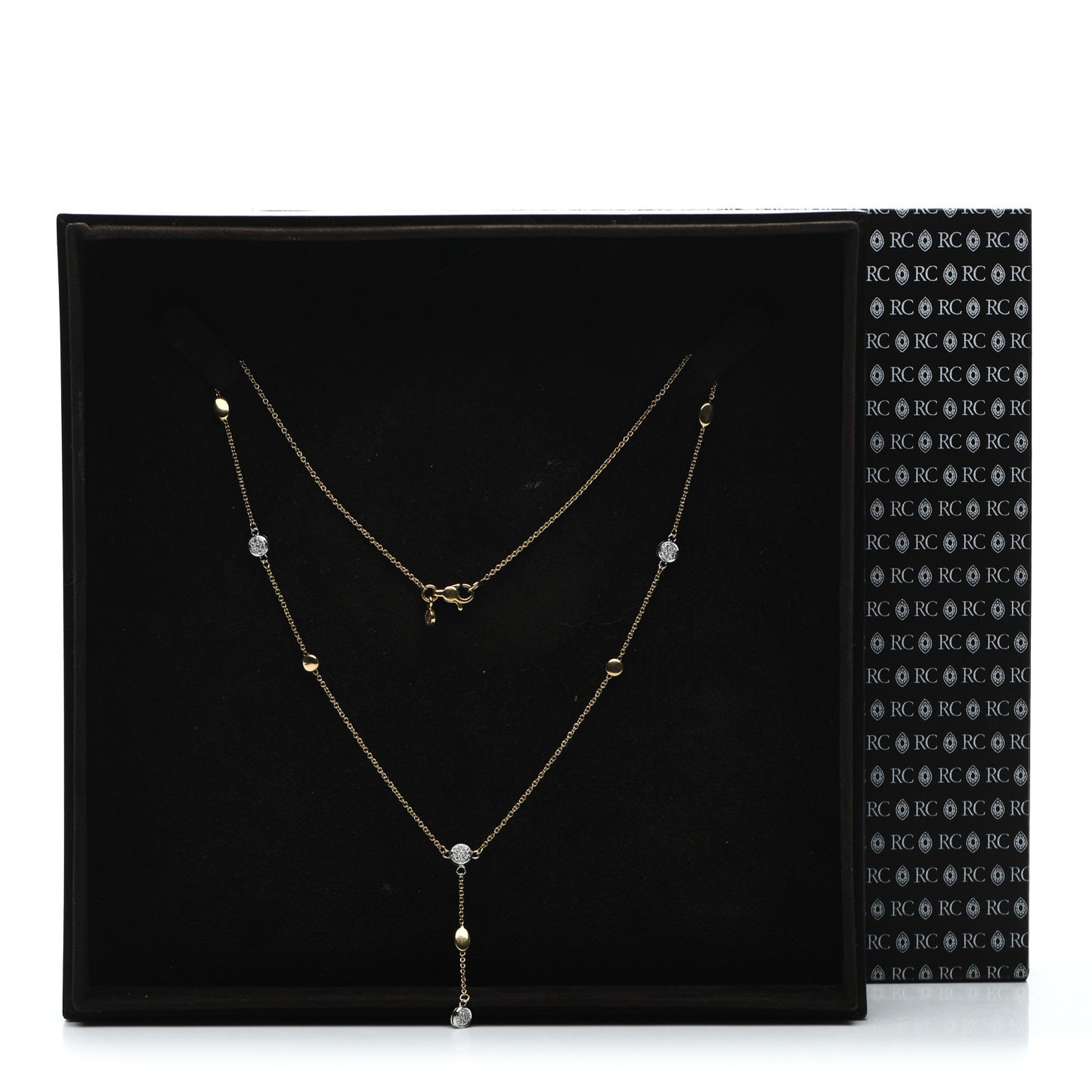 18K Yellow White Gold Diamond Station Y Drop Necklace