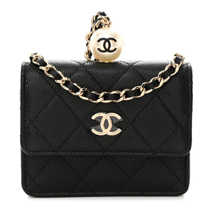 Chanel Caviar Quilted Mini Pearl On Top Coin Purse With Chain Black 1 of 11