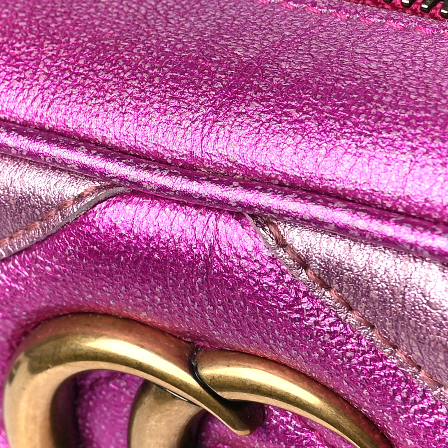 Gucci Laminated Nappa Matelasse Small GG Marmont Chain Shoulder Bag Fuxia Rosso Rosa 12 of 12