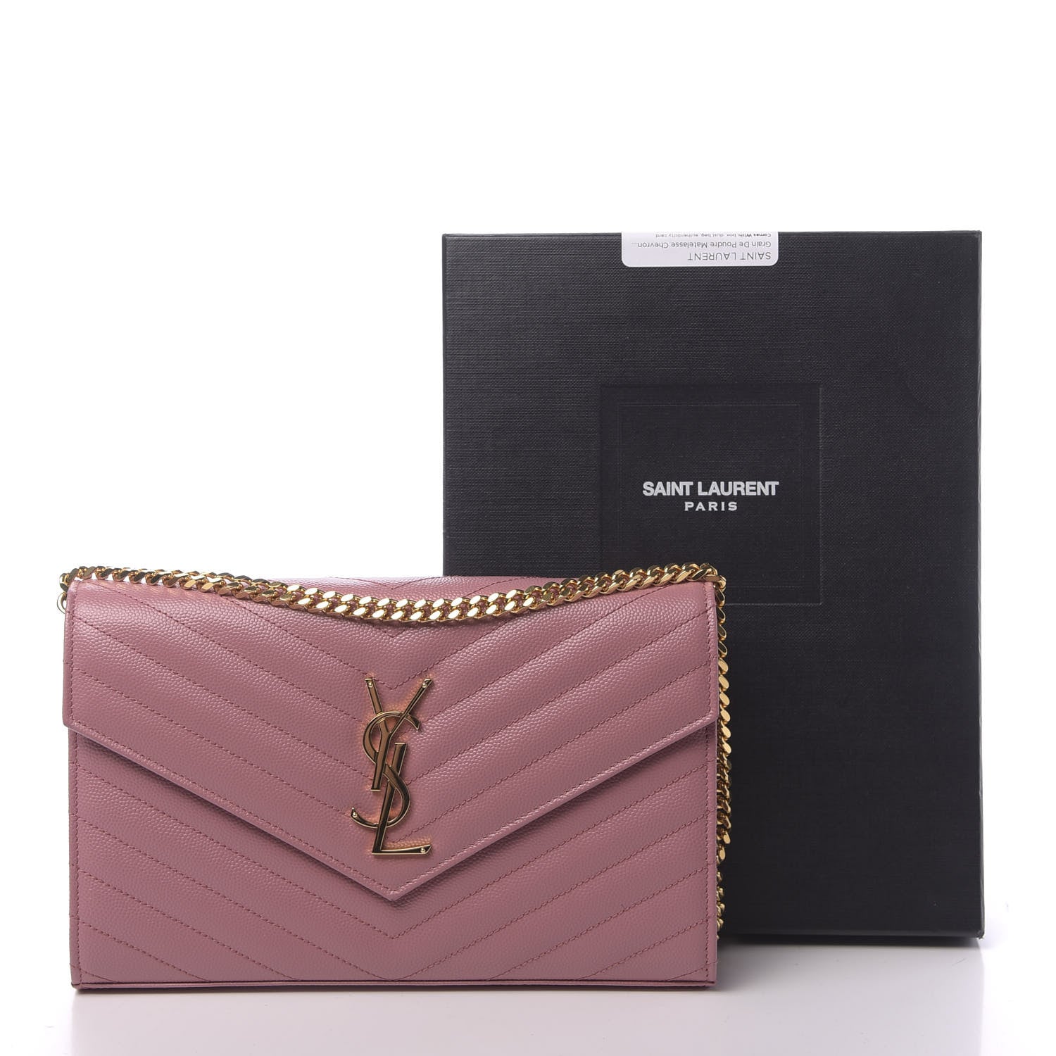Saint Laurent Grain De Poudre Matelasse Chevron Monogram Chain Wallet Tender Pink 11 of 11
