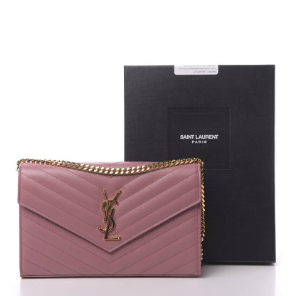 Saint Laurent Grain De Poudre Matelasse Chevron Monogram Chain Wallet Tender Pink 11 of 11