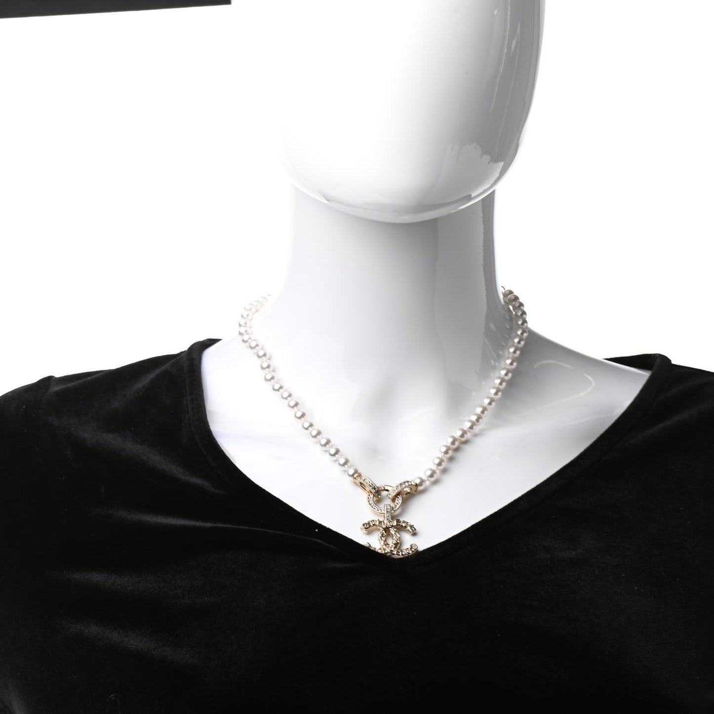 Pearl Crystal CC Short Logo Necklace Gold