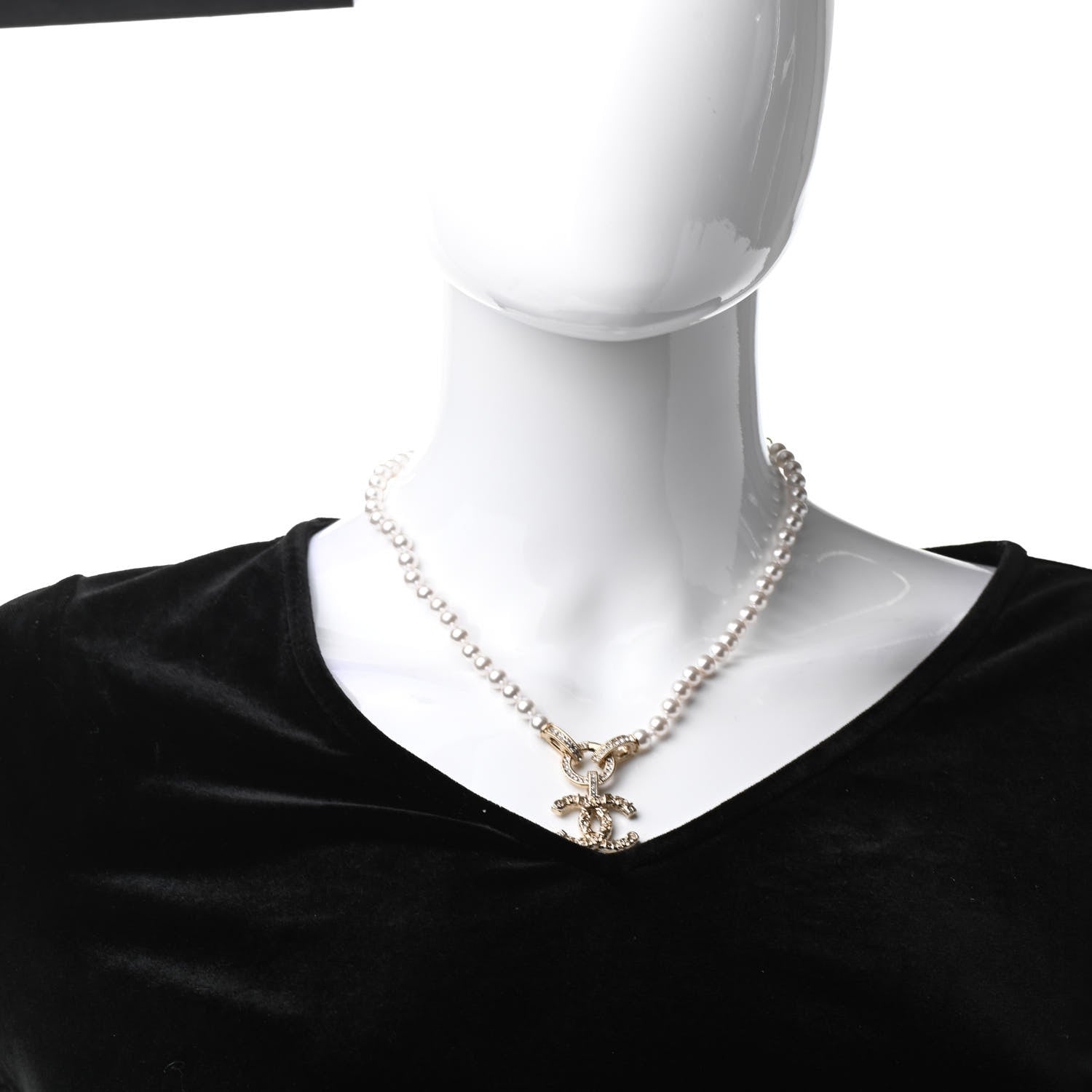 Chanel Pearl Crystal CC Short Logo Necklace Gold 2 of 6