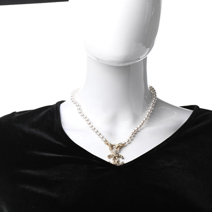 Chanel Pearl Crystal CC Short Logo Necklace Gold 2 of 6