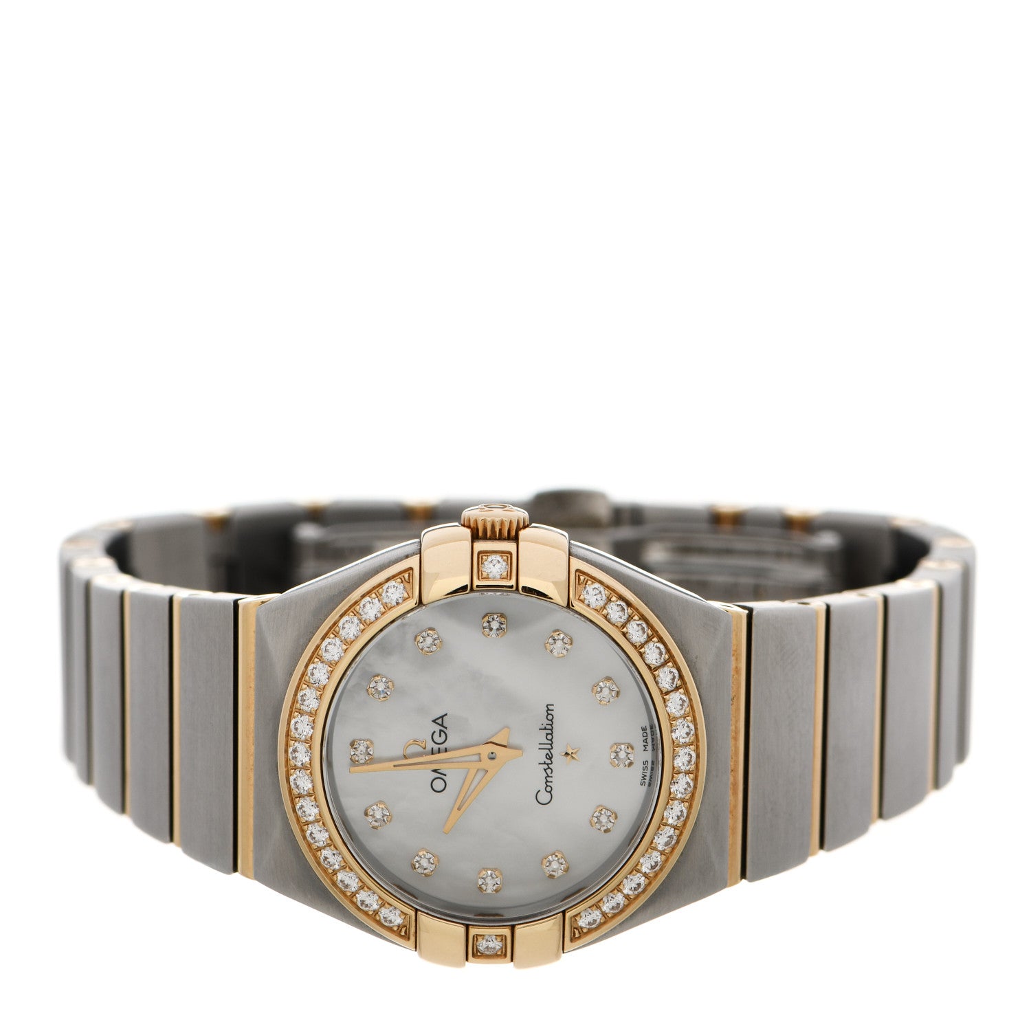Omega Stainless Steel 18K Yellow Gold Diamond Bezel Mother of Pearl 27mm Constellation Quartz Watch 123.25.27.60.55.003 2 of 5