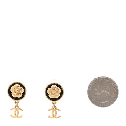 Chanel Metal Lambskin Camellia CC Drop Earrings Gold Black 2 of 5