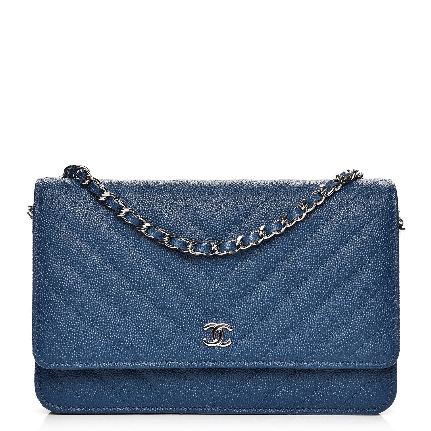 Chanel Caviar Chevron Wallet On Chain WOC Navy 1 of 8