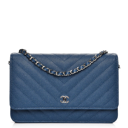 Chanel Caviar Chevron Wallet On Chain WOC Navy 1 of 8