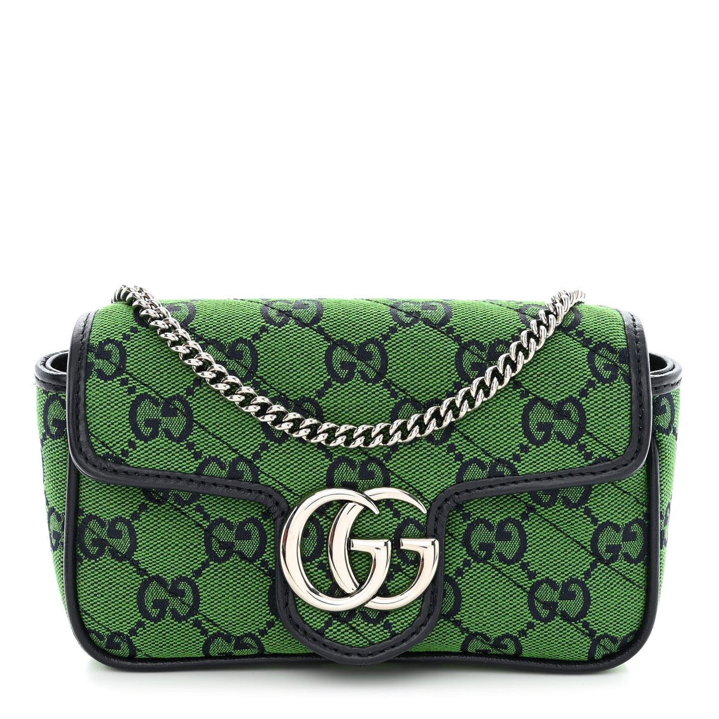 Monogram Multicolor Matelasse Diagonal Super Mini GG Marmont Shoulder Bag Green Blue