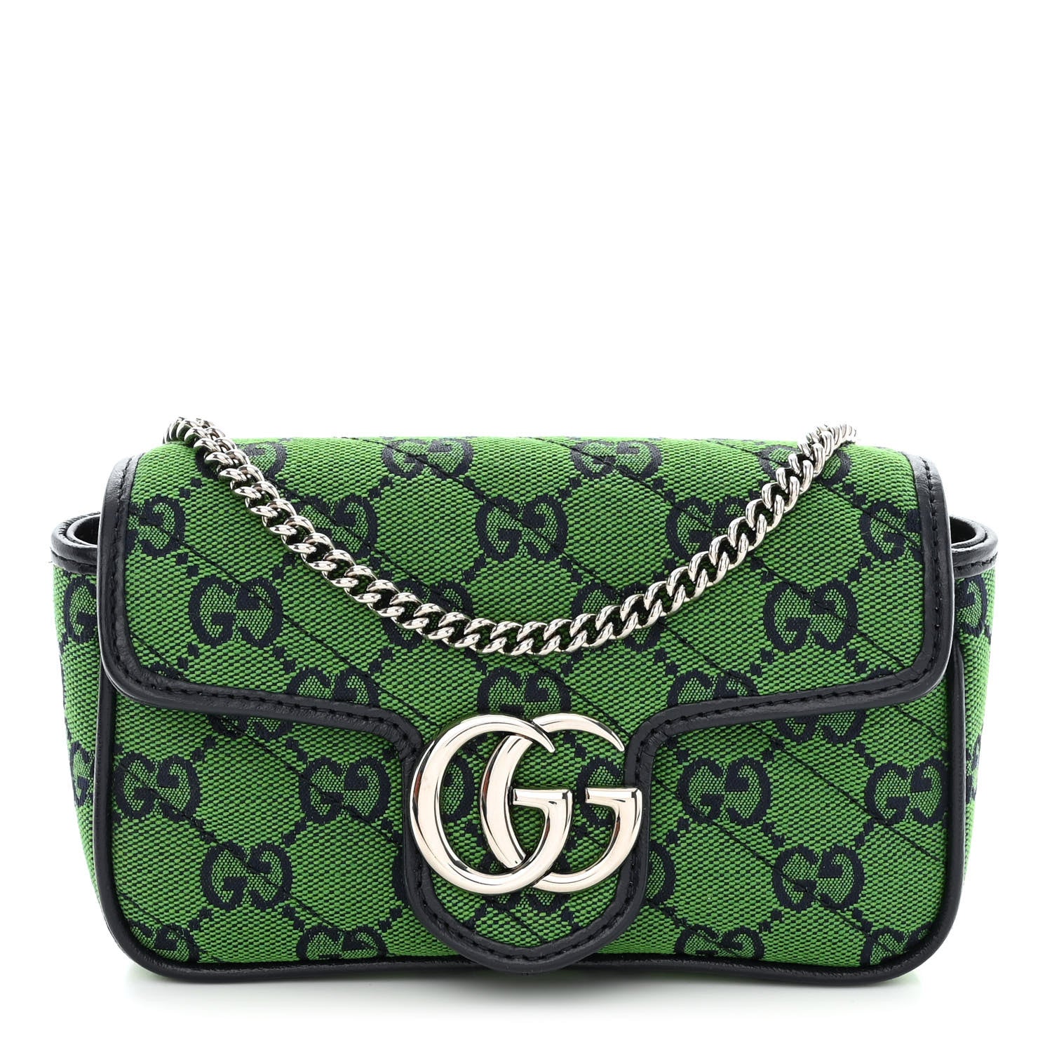 Gucci Monogram Multicolor Matelasse Diagonal Super Mini GG Marmont Shoulder Bag Green Blue 1 of 11