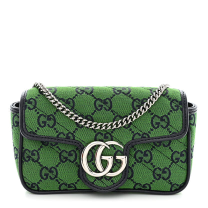 Gucci Monogram Multicolor Matelasse Diagonal Super Mini GG Marmont Shoulder Bag Green Blue 1 of 11