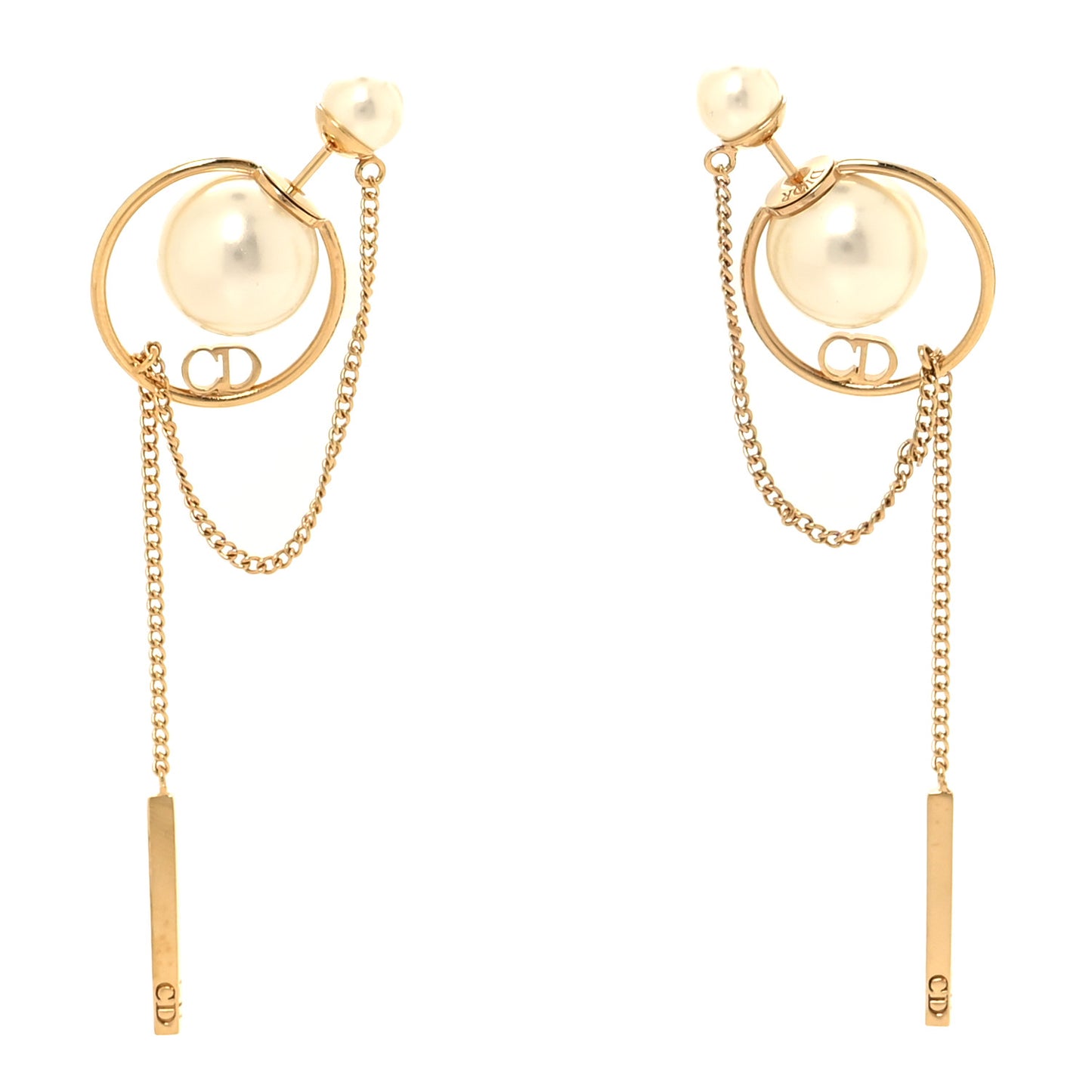 Pearl Tribales Dangle Chain Earrings Gold