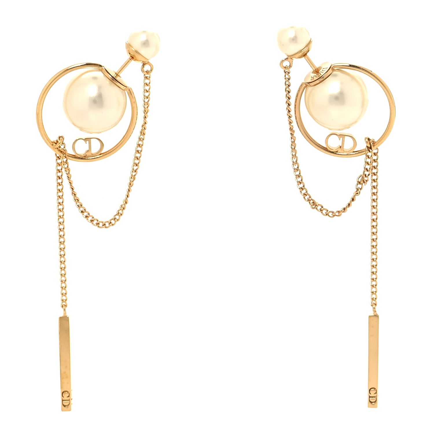 Christian Dior Pearl Tribales Dangle Chain Earrings Gold 1 of 4