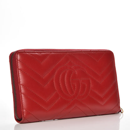 Gucci Calfskin Matelasse GG Marmont Zip Around Organizer Wallet Hibiscus Red 3 of 8