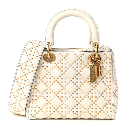 Christian Dior Calfskin Cannage Studded Medium Supple Lady Dior White 1 of 13