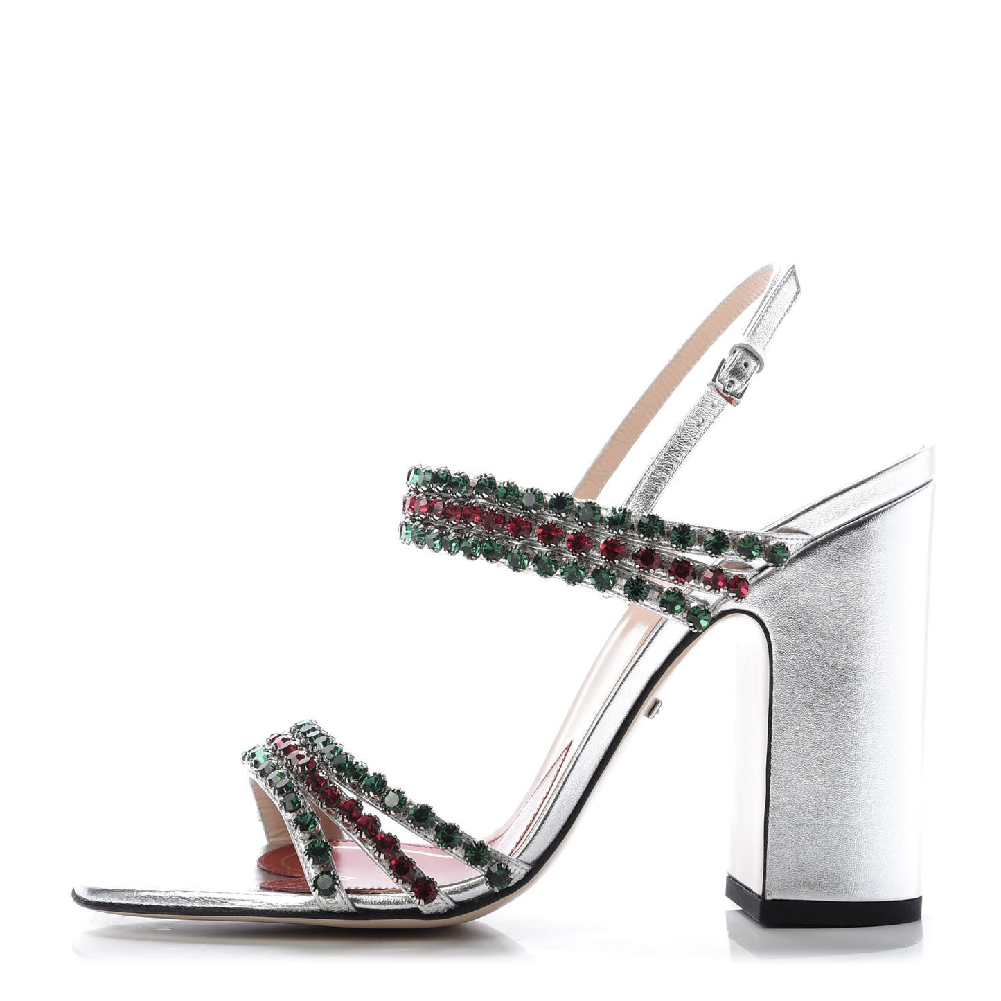 Nappa Silk Crystal Bertie High Heel Sandals 39 Argento
