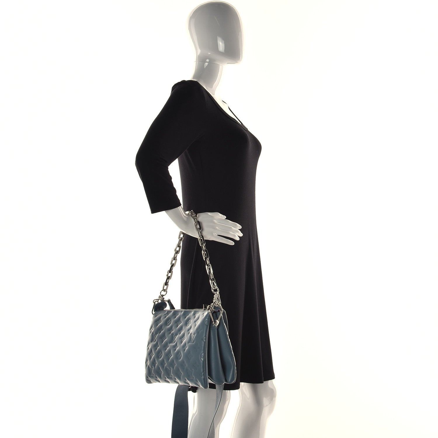 Louis Vuitton Lambskin Embossed Monogram Coussin PM Blue Glacier 9 of 16
