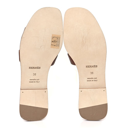 Hermes Box Calfskin Oran Sandals 38 Gold 6 of 9