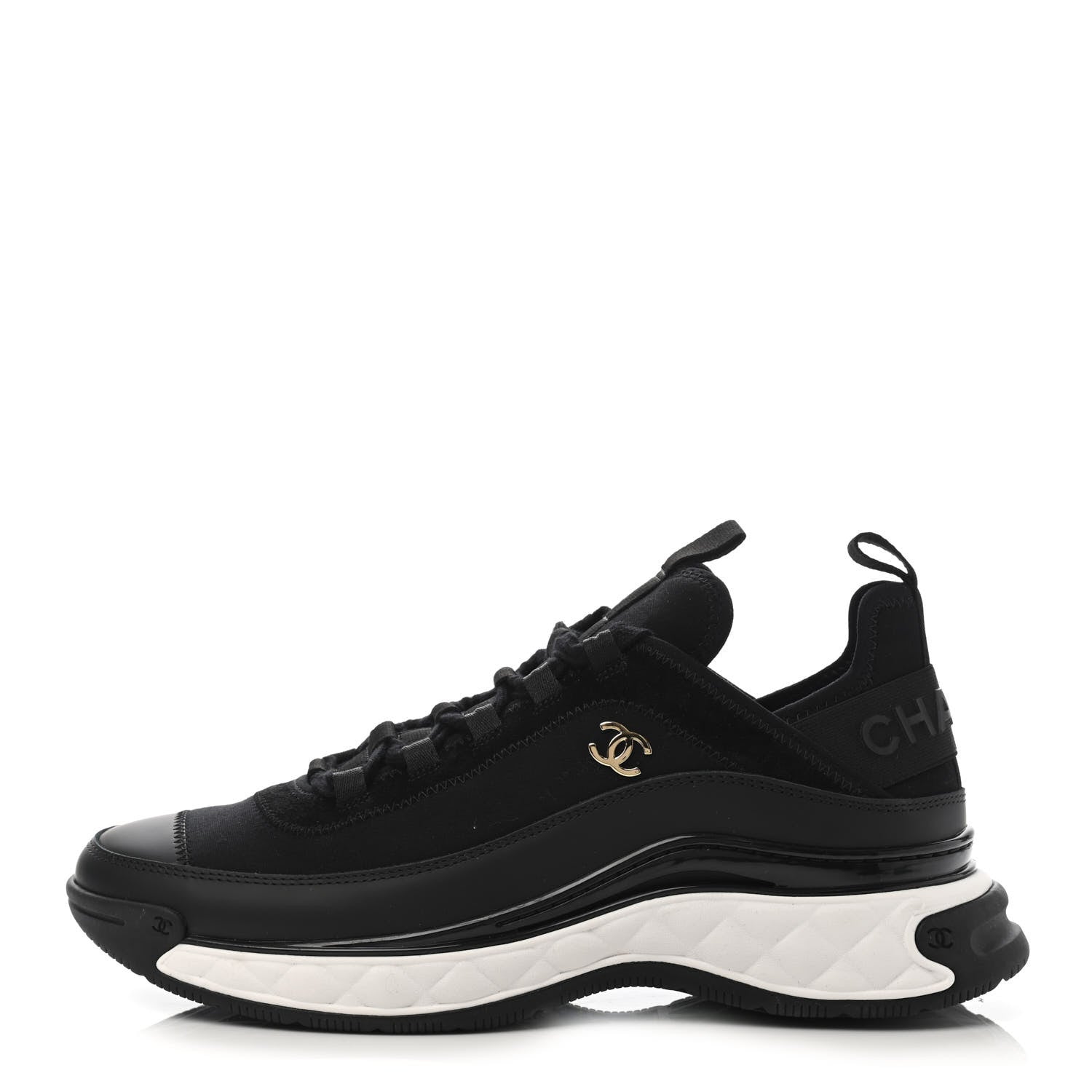 Chanel Velvet Calfskin Mixed Fibers CC Sneakers 39.5 Black 1 of 4