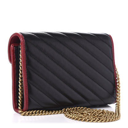 Gucci Vintage Effect Calfskin Matelasse Diagonal Torchon GG Marmont Chain Wallet Black Romantic Cherry 3 of 9